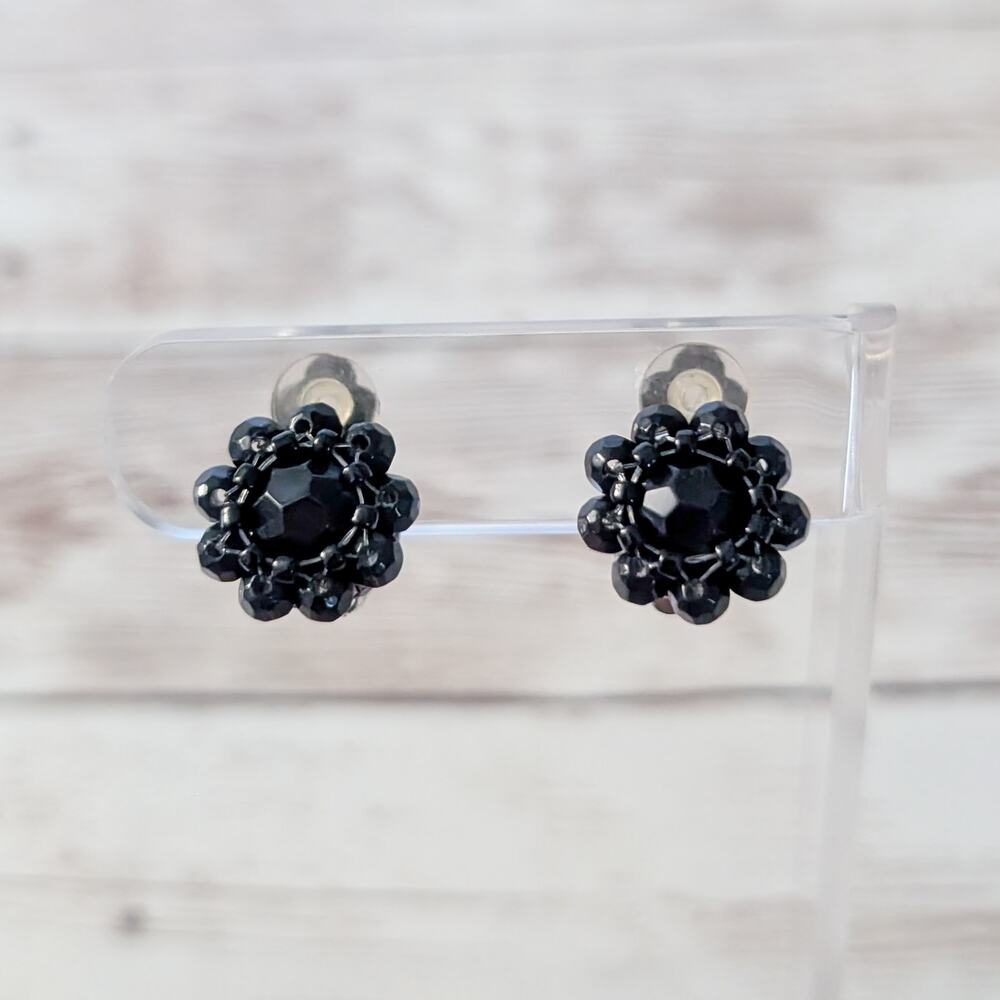 Vintage Clip On Earrings 5/8" Black Stylish